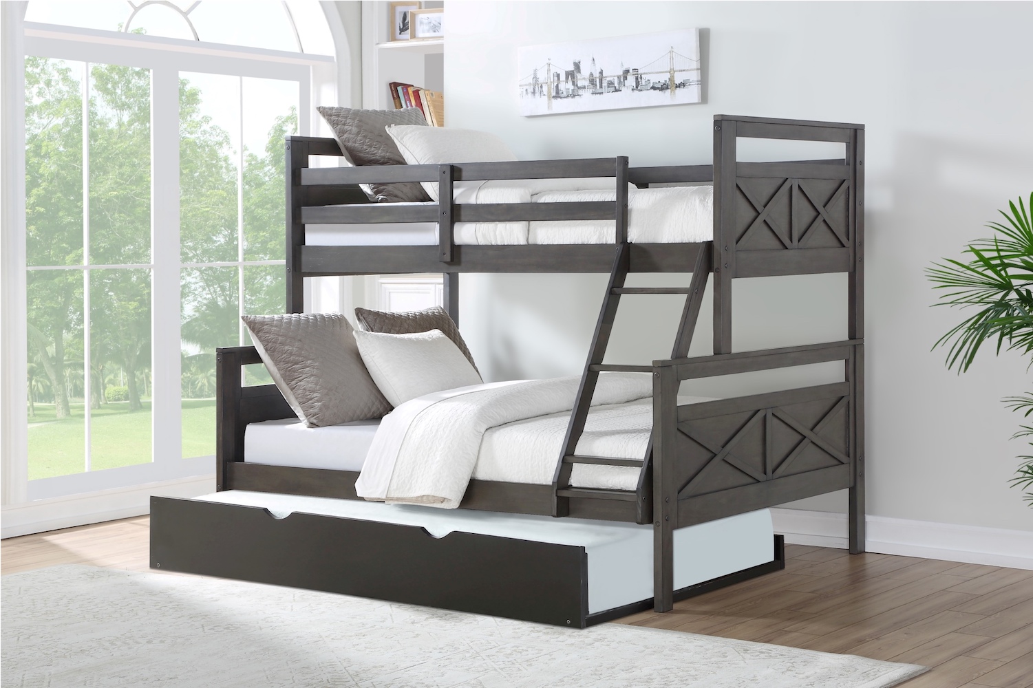 Donco Kids Furniture Twin Panel Bunkbed Twin Trundle