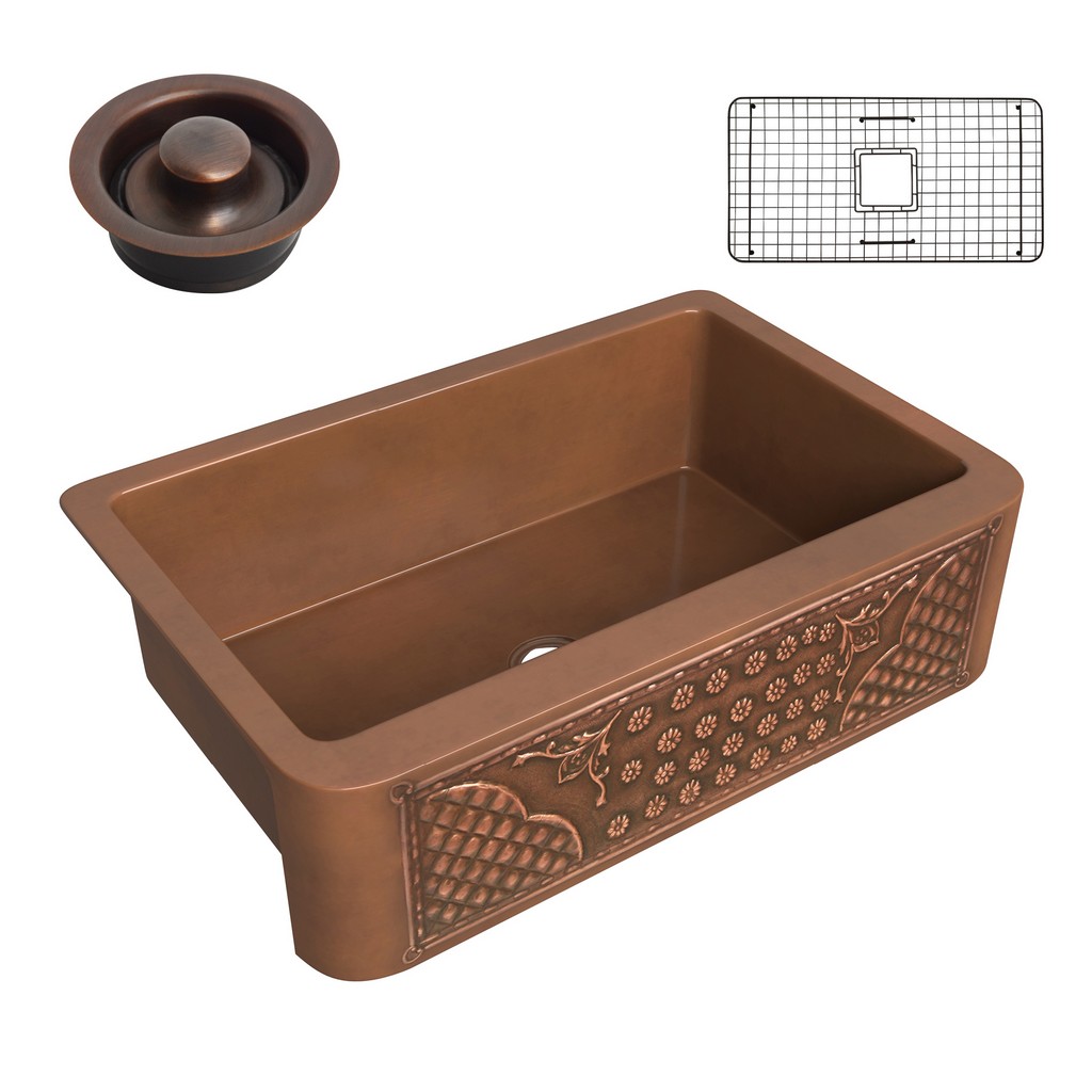 Anzzi Furniture Kitchen Bowl Sink Flower Bed Panel Copper