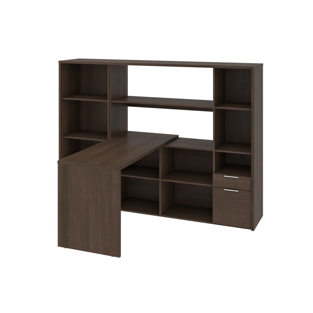 Gemma 2-piece Set Including One L-shaped Desk With Hutch And One Bookcase In Antigua - Bestar 107851-000052