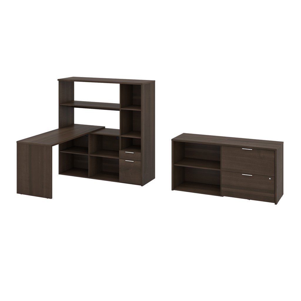 Gemma 3-piece Set Including One L-shaped Desk With Hutch, One Storage Unit, And One Lateral File Cabinet In Antigua - Bestar 107852-000052