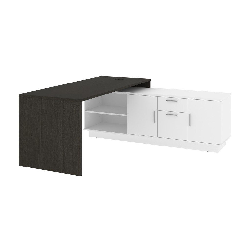 Equinox 72w L-shaped Office Desk In Deep Grey & White - Bestar 115855-003217