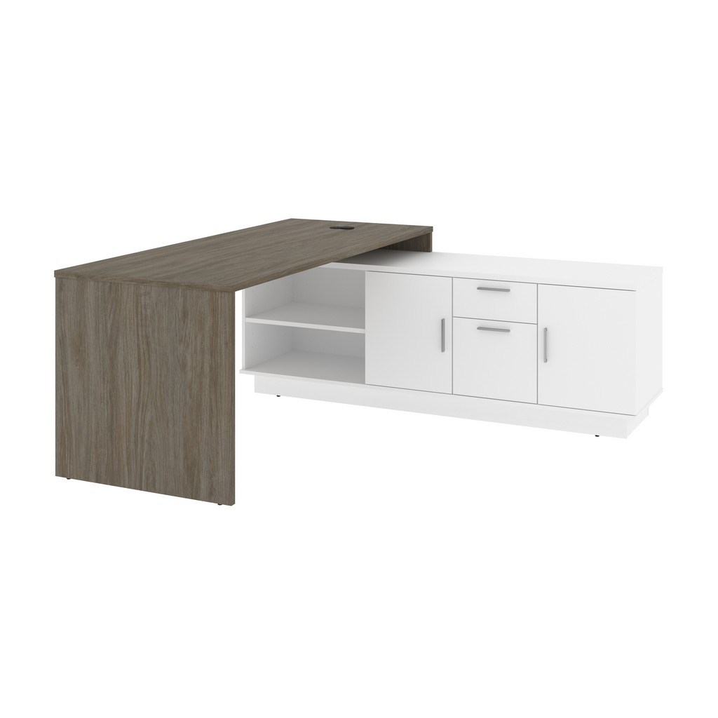 Equinox 72W L-Shaped Office Desk in walnut grey &amp; white - Bestar 115855-003517