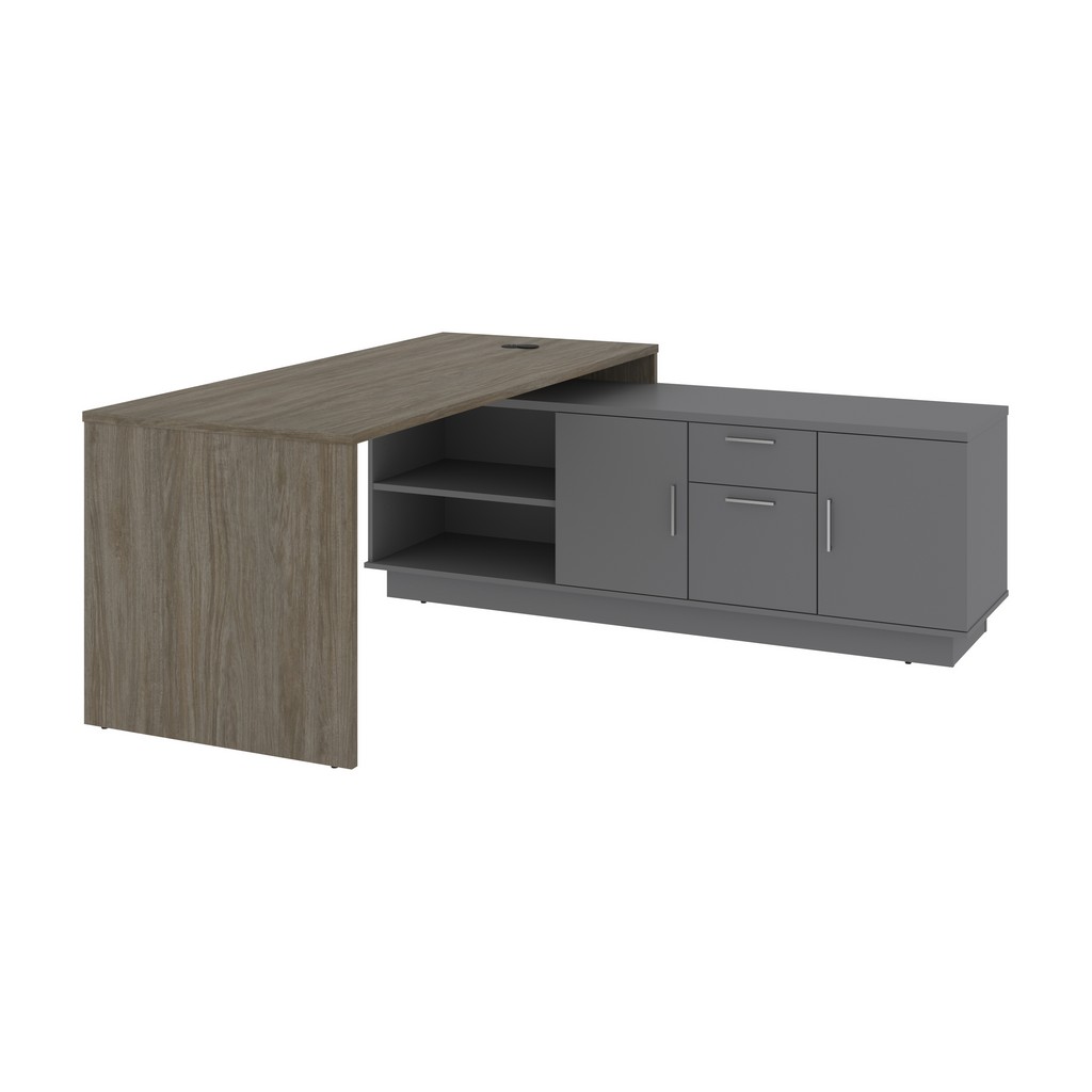 Equinox 72w L-shaped Office Desk In Walnut Grey & Slate - Bestar 115855-003559