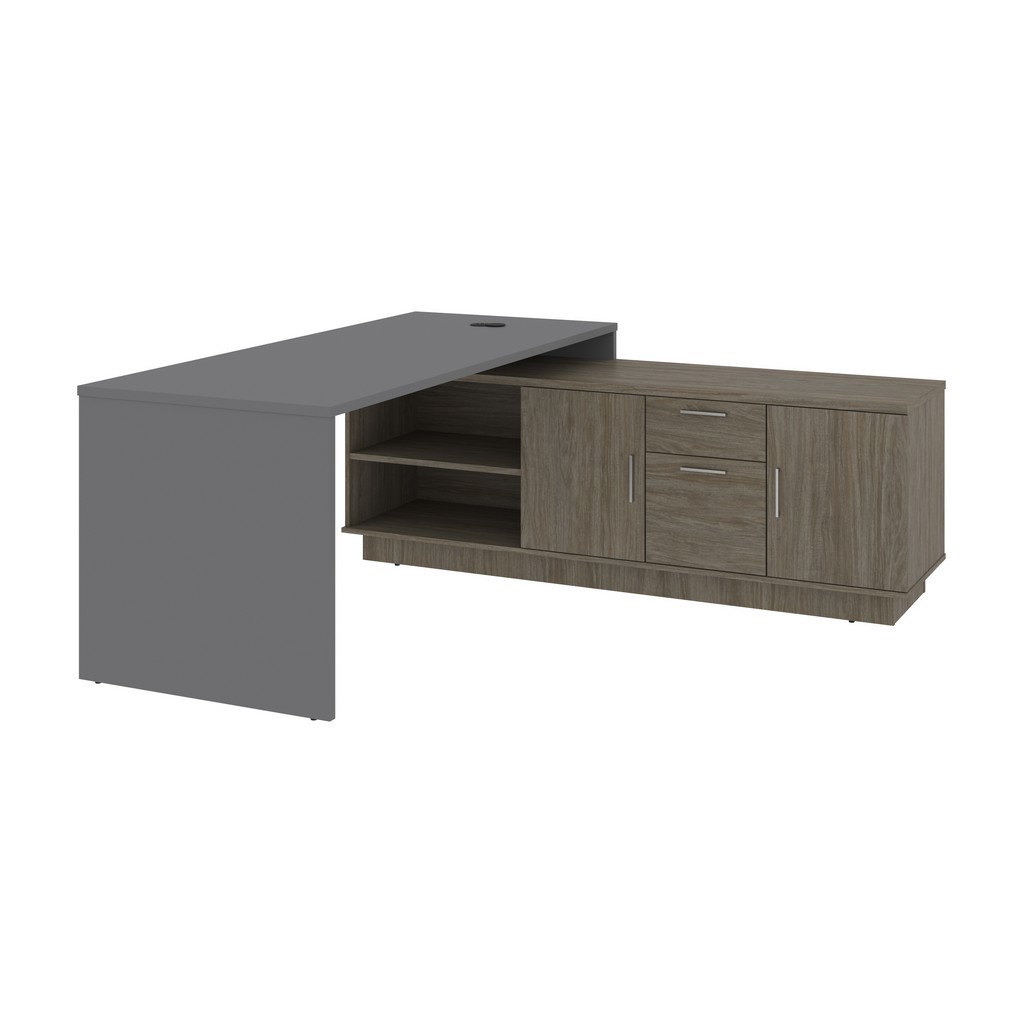 Equinox 72w L-shaped Office Desk In Slate & Walnut Grey - Bestar 115855-005935