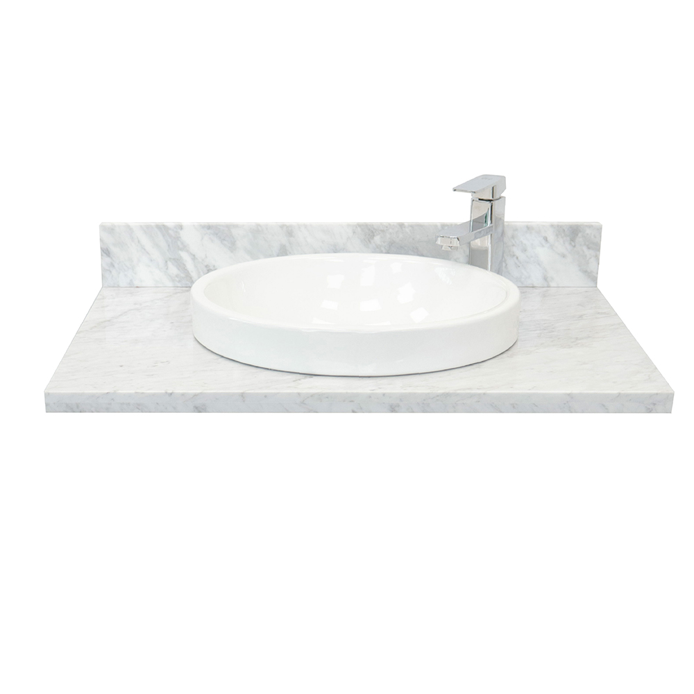 31" White Carrara Top With Round Sink - Bellaterra 430003-31-wmrd