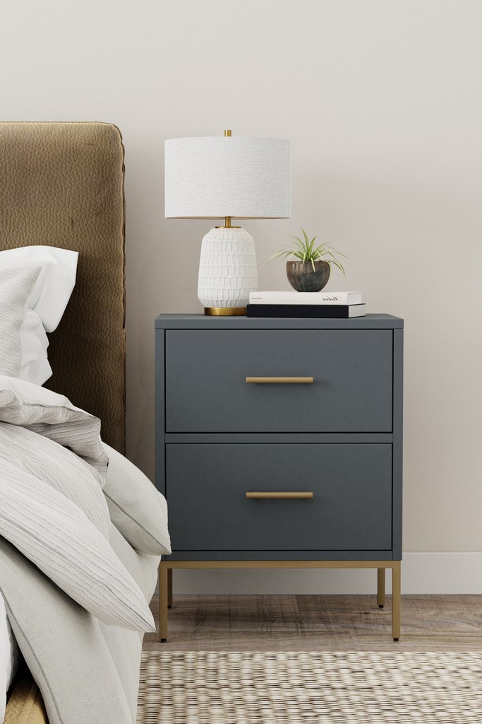 Madelyn Two Drawer Nightstand in Slate Gray - Alpine Furniture 2010G-02
