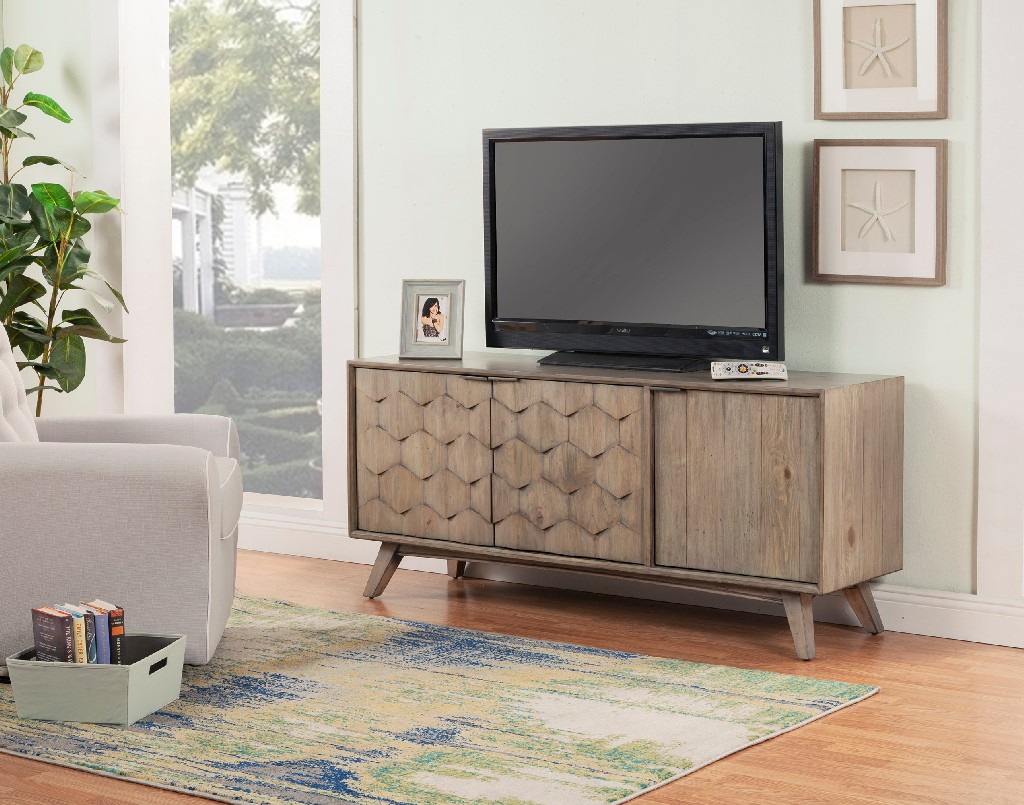 Shimmer Tv Console In Antique Grey - Alpine Furniture 6600-10