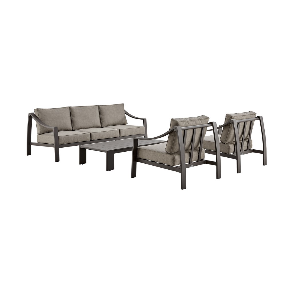 Mongo 4 Piece Outdoor Patio Furniture Set in Dark Brown Aluminum with Cushions â€“ Armen Living 840254332416