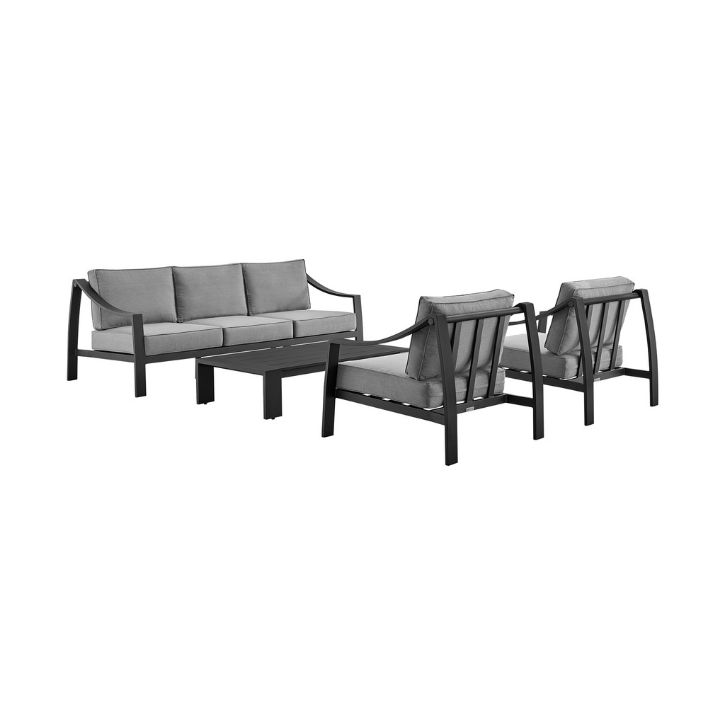 Mongo 4 Piece Outdoor Patio Furniture Set in Black Aluminum with Gray Cushions â€“ Armen Living 840254332423