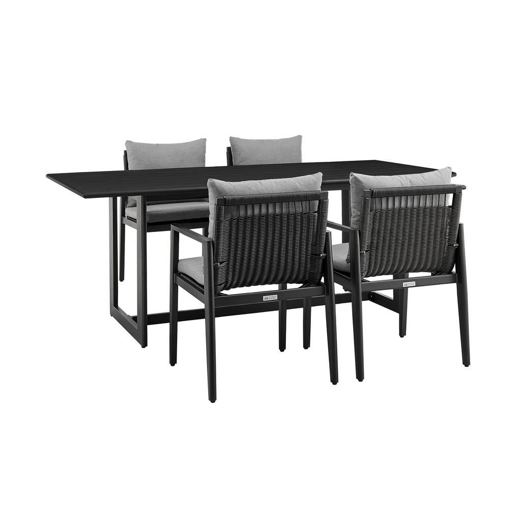 Grand Outdoor Patio 5-Piece Dining Table Set in Aluminum with Gray Cushions â€“ Armen Living 840254333260