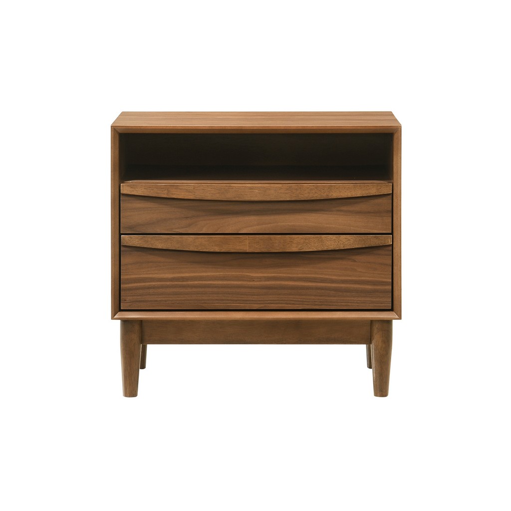 Artemio 2 Drawer Wood Nightstand with Shelf in Walnut Finish â€“ Armen Living LCARLAWAL