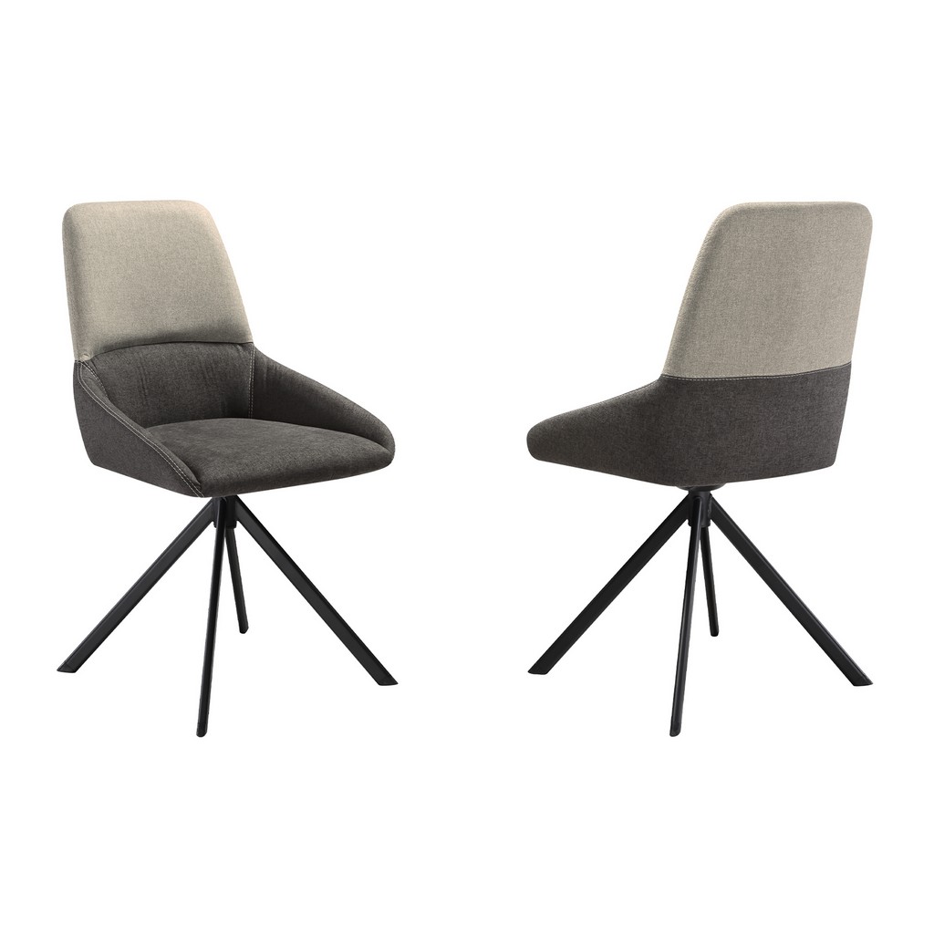 Maverick Swivel Upholstered Dining Chair in Two-Tone Fabric Gray with Black Metal Legs - Set of 2 â€“ Armen Living LCMVSIGRYBLK