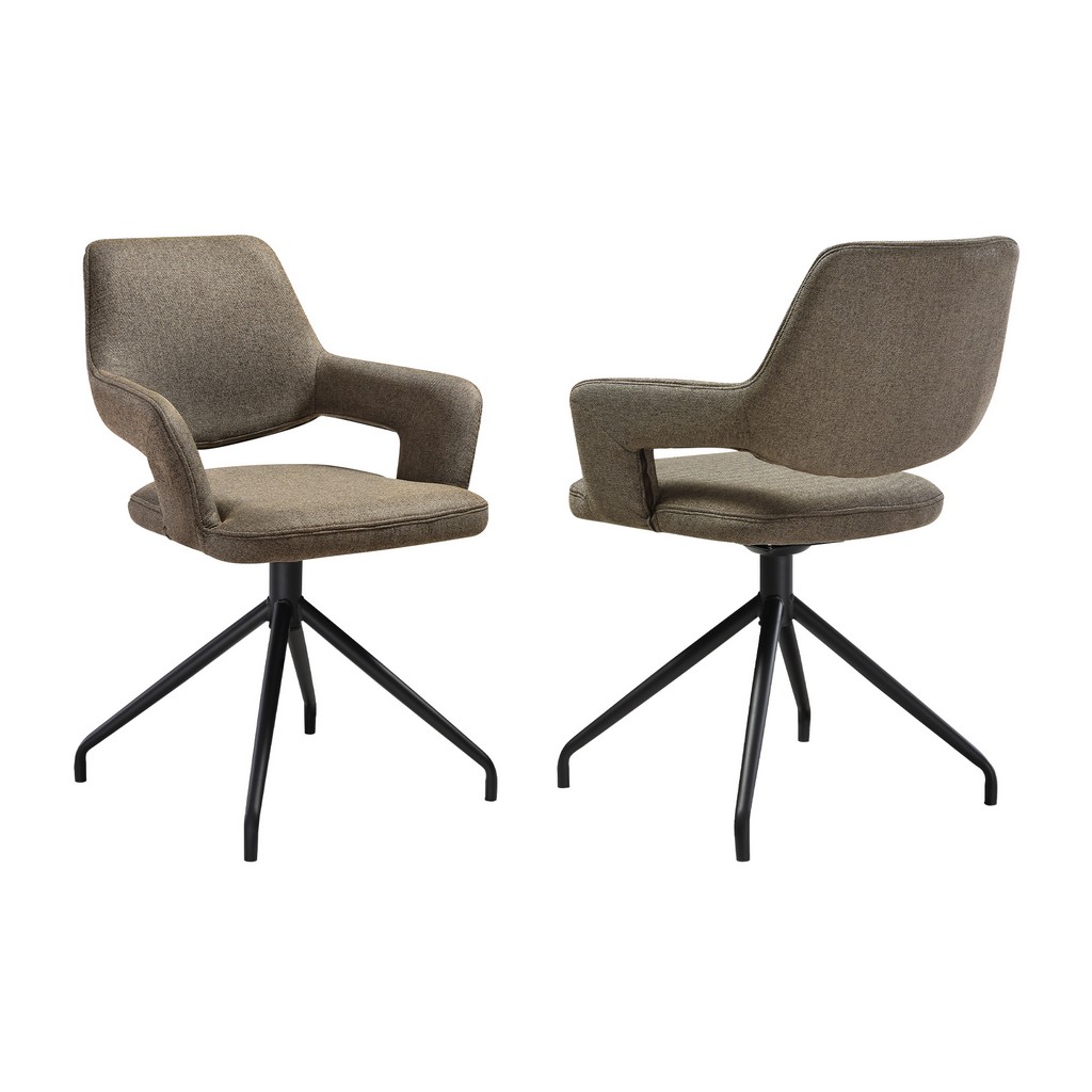 Penny Swivel Upholstered Dining Chair in Brown Fabric with Black Metal Legs - Set of 2 â€“ Armen Living LCPESICOBLK