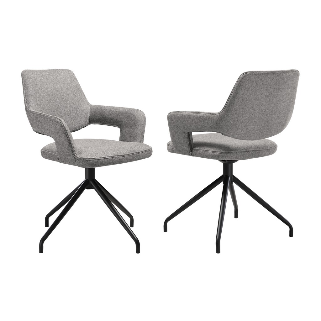 Penny Swivel Upholstered Dining Chair in Gray Fabric with Black Metal Legs - Set of 2 â€“ Armen Living LCPESIGRYBLK