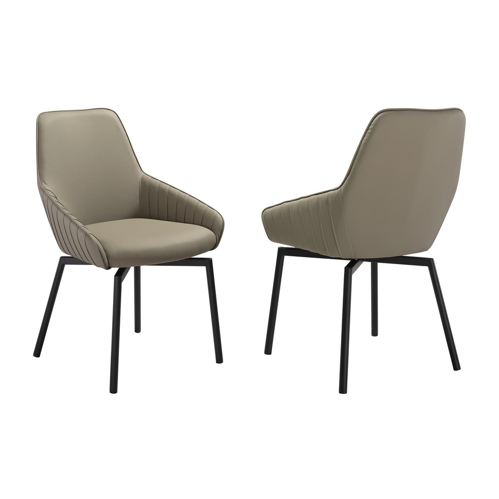 Shilo Swivel Upholstered Dining Chair in Taupe Gray Faux Leather with Black Metal Legs - Set of 2 â€“ Armen Living LCSHSITAGRYBLK