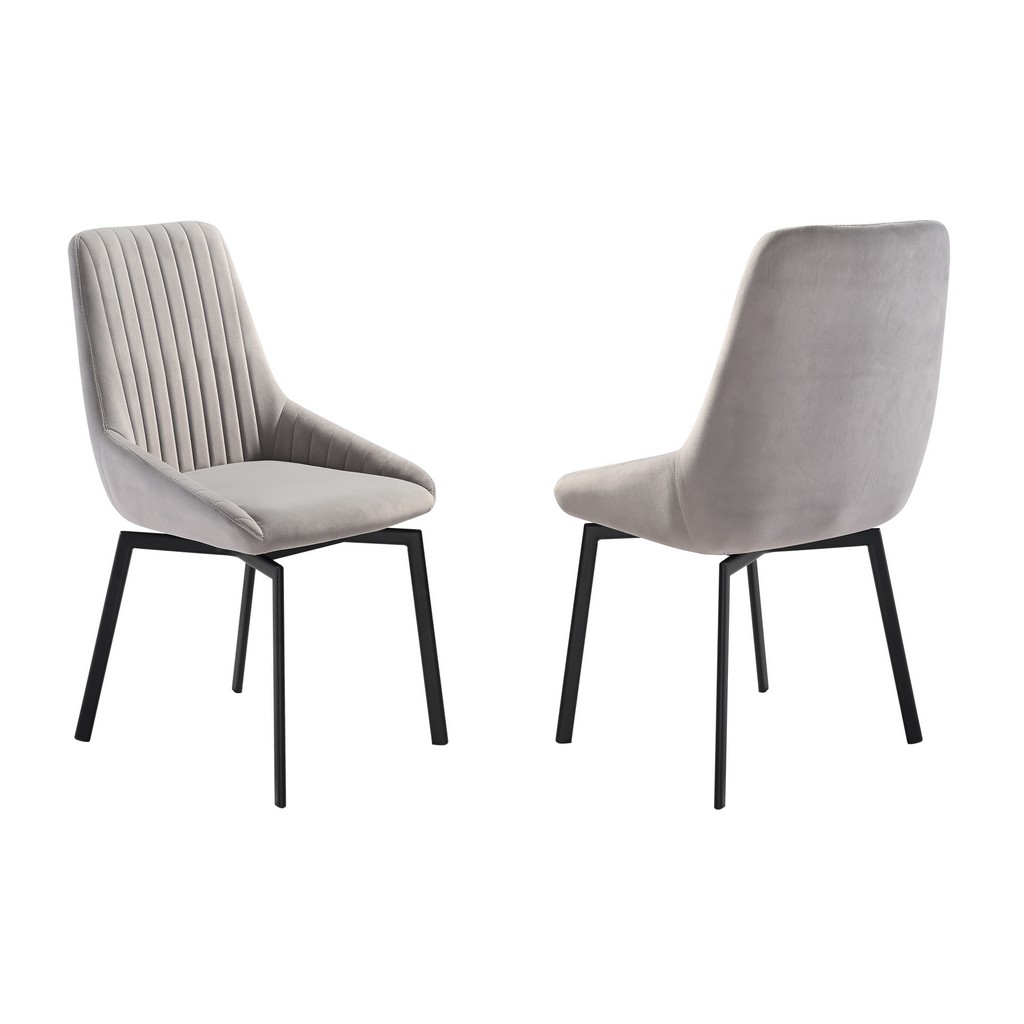 Susie Swivel Upholstered Dining Chair in Gray Fabric with Black Metal Legs - Set of 2 â€“ Armen Living LCSUSIGRYBLK