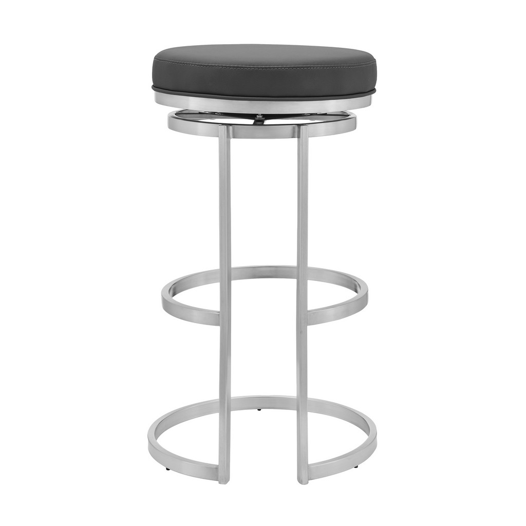 Vander 26&quot; Gray Faux Leather and Brushed Stainless Steel Swivel Bar Stool - Armen Living LCVDBABSGR26