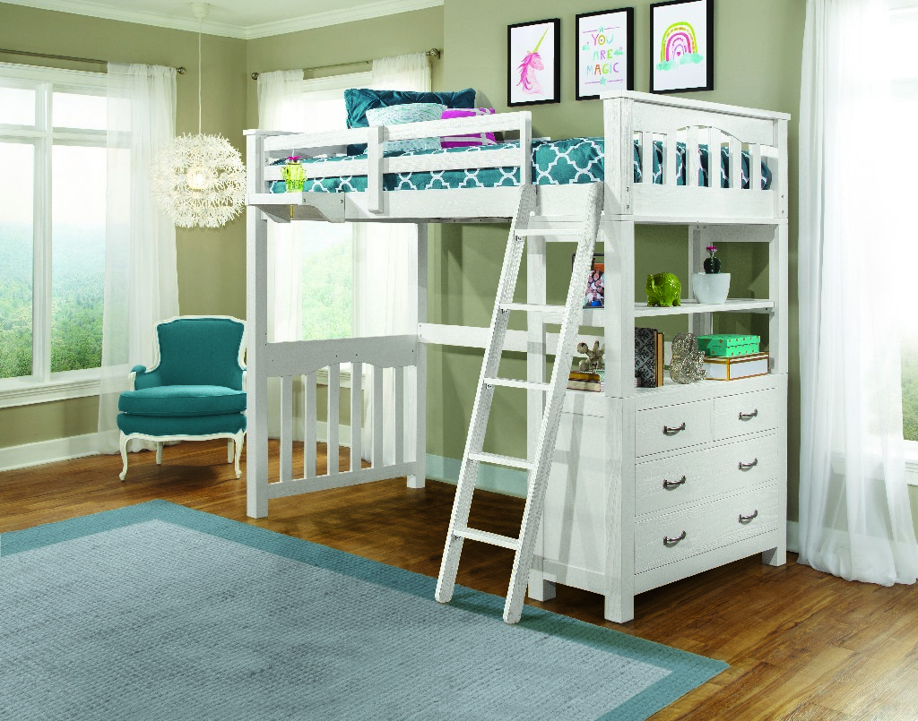 Twin Loft Bed Hanging Nightstand White Wood Hillsdale