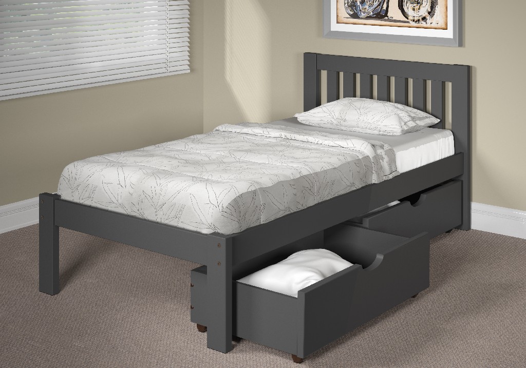 Dylan Twin Single Bed In Dark Gray With Underbed Drawers - Chelsea Home Furniture 36sb601-dg-ubd