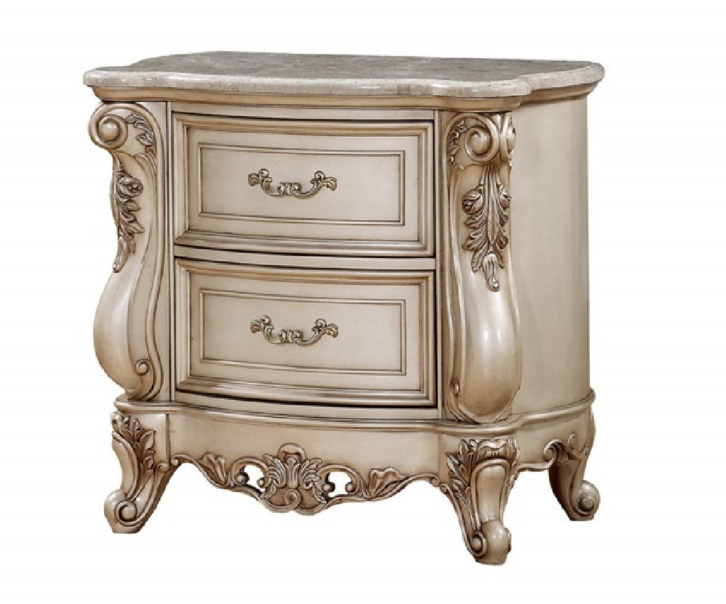 Gorsedd Nightstand In Marble & Antique White - Acme Furniture 27443