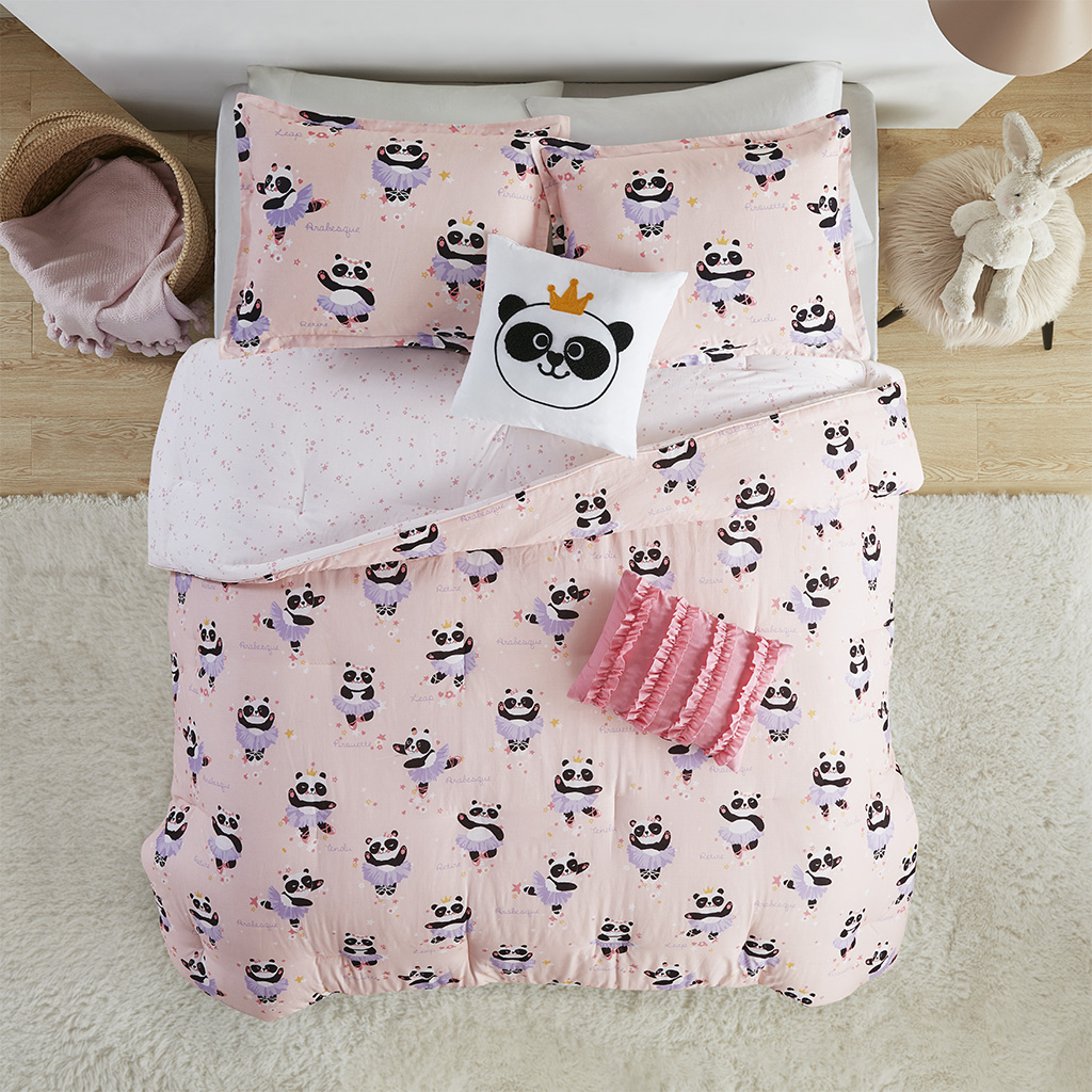 Urban Habitat Kids Full/queen Ballerina Panda Cotton Reversible Comforter Set In Blush - Olliix Uhk10-0115