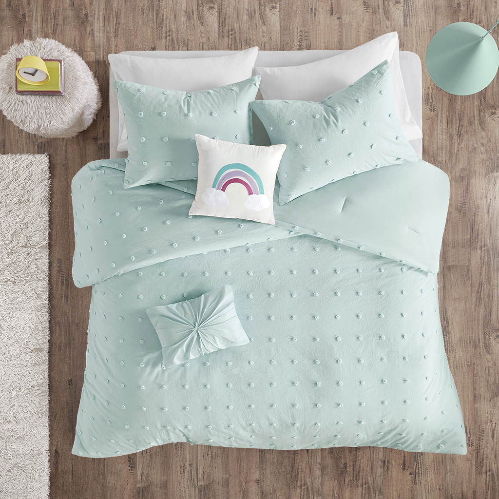 Urban Habitat Kids Twin Cotton Jacquard Pom Pom Comforter Set In Aqua - Olliix Uhk10-0130