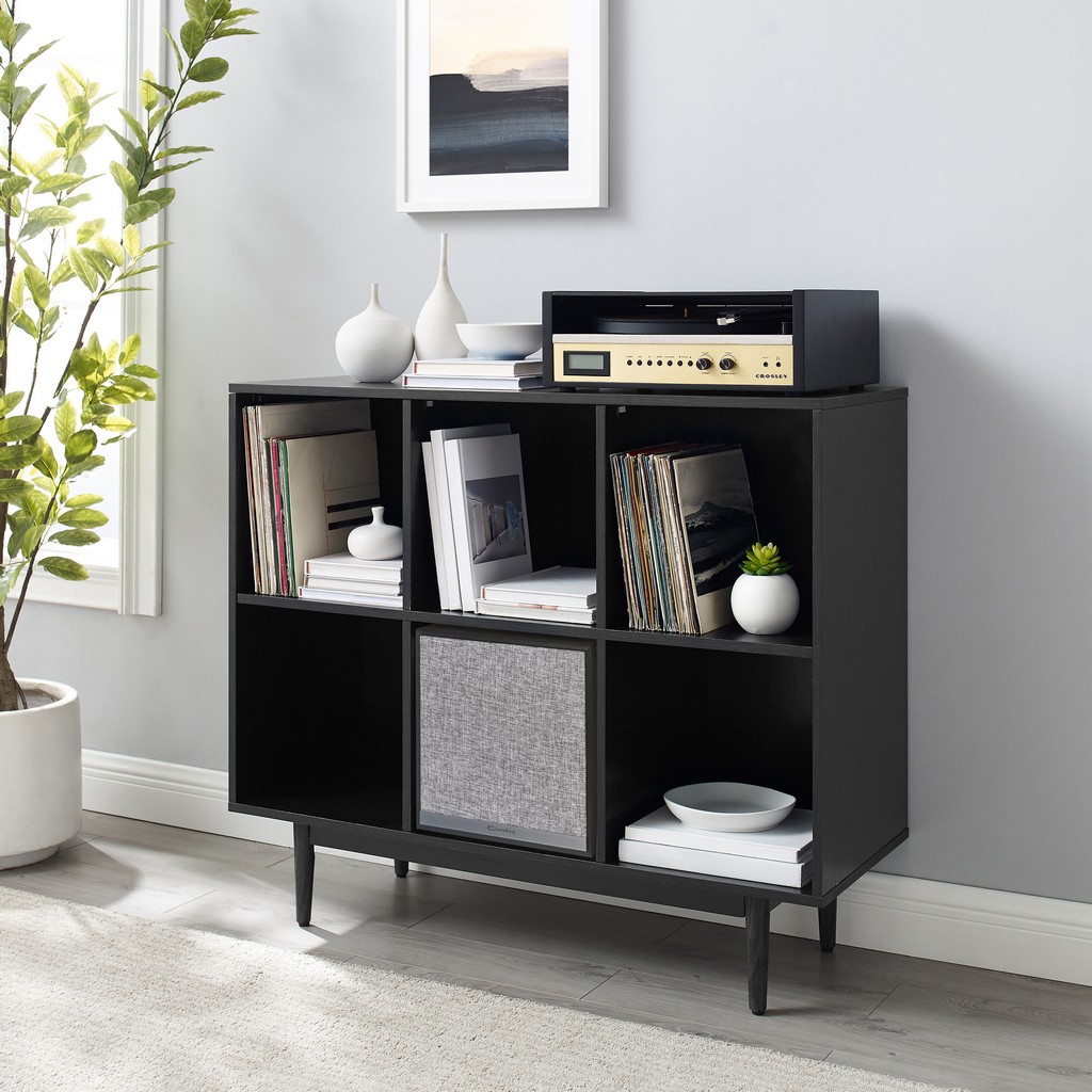 Liam 6 Cube Record Storage Bookcase With Speaker Black - Bookcase &amp; Speaker - Crosley KF13120BK-BK