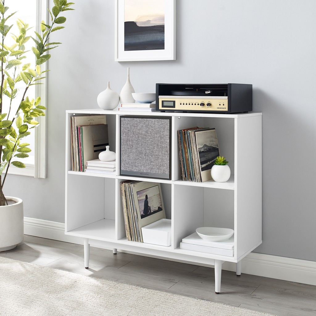 Liam 6 Cube Record Storage Bookcase With Speaker White/Black - Bookcase &amp; Speaker - Crosley KF13120WH-BK