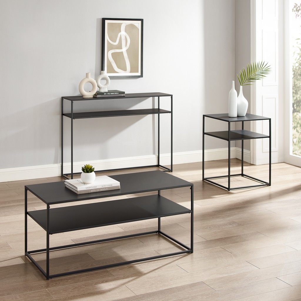 Braxton 3Pc Coffee Table Set Matte Black - Coffee Table, Console Table, &amp; End Table - Crosley KF14005MB