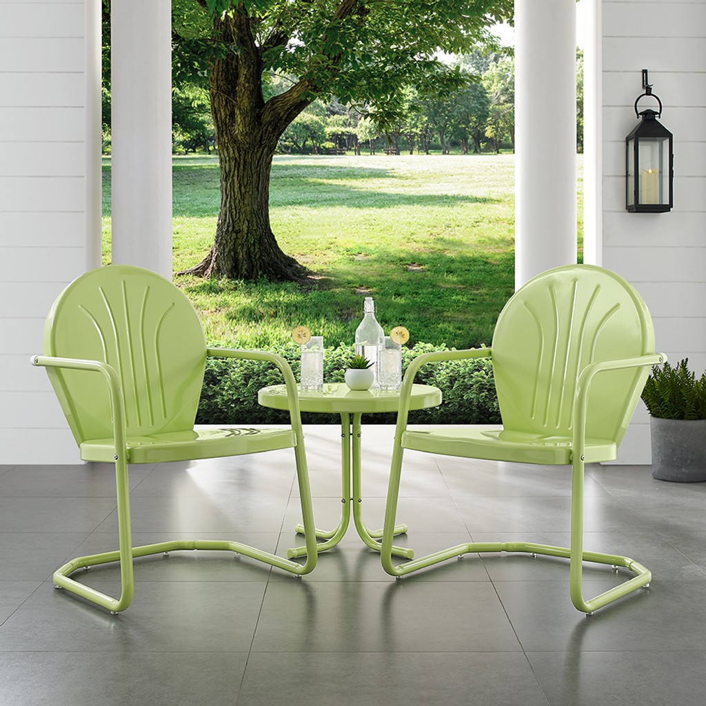 Griffith 3 Piece Metal Outdoor Conversation Seating Set - Two Chairs In Key Lime Finish With Side Table In Key Lime - Crosley Ko10004kl