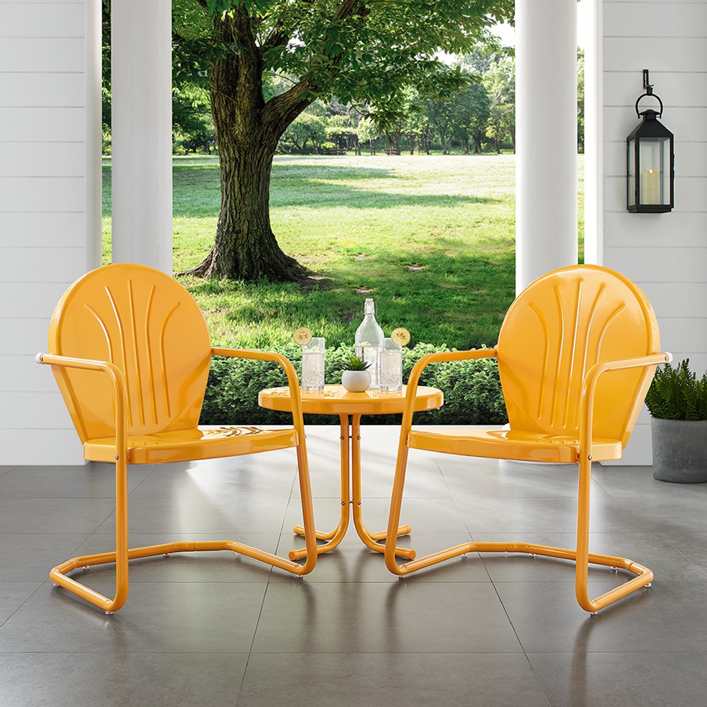 Griffith 3 Piece Metal Outdoor Conversation Seating Set - Two Chairs In Tangerine Finish With Side Table In Tangerine - Crosley Ko10004tg