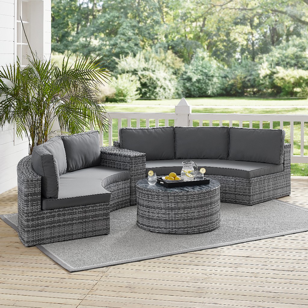Outdoor Sectional Set Arm Table Round Glass Coffee