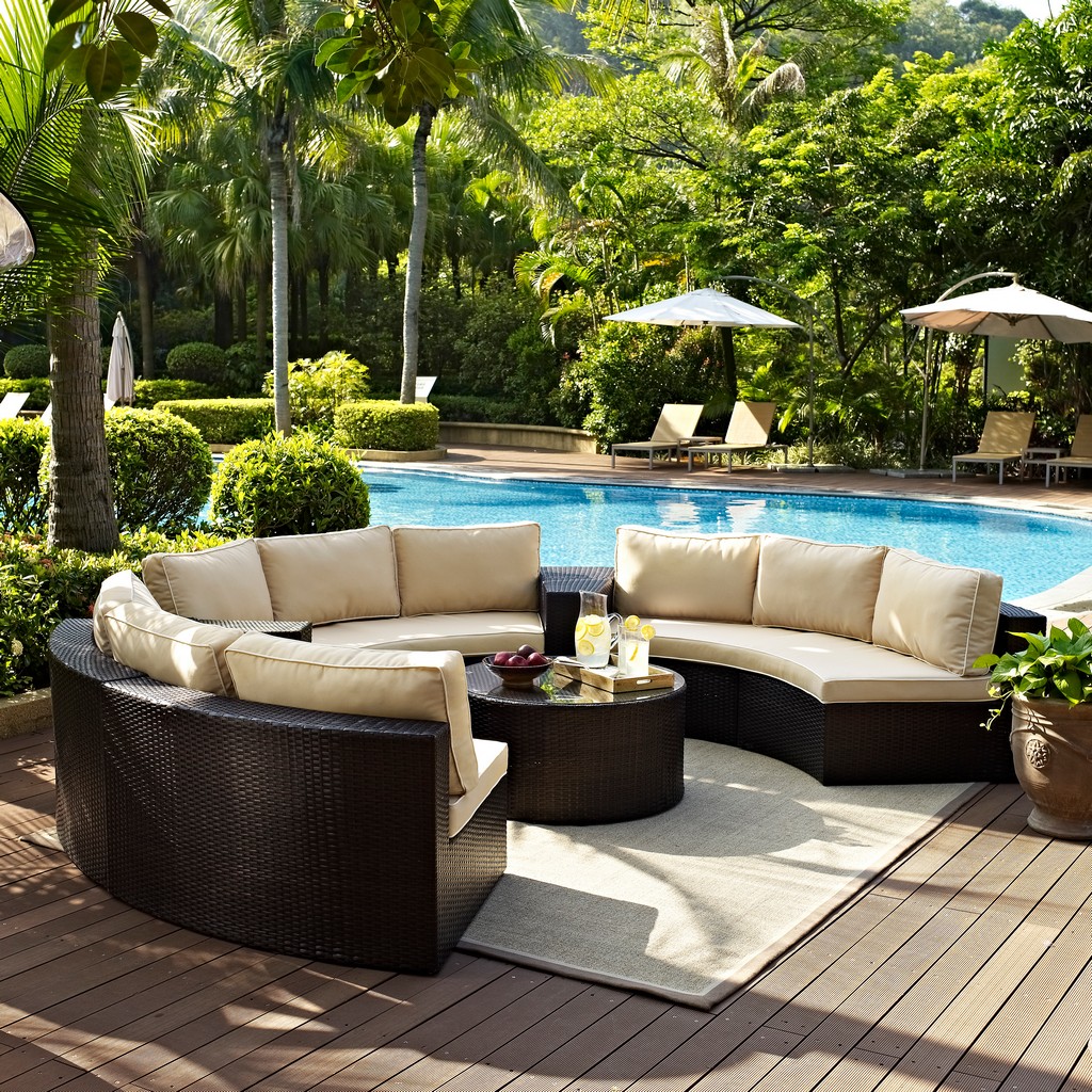 Outdoor Sectional Set Round Glass Coffee Table Round