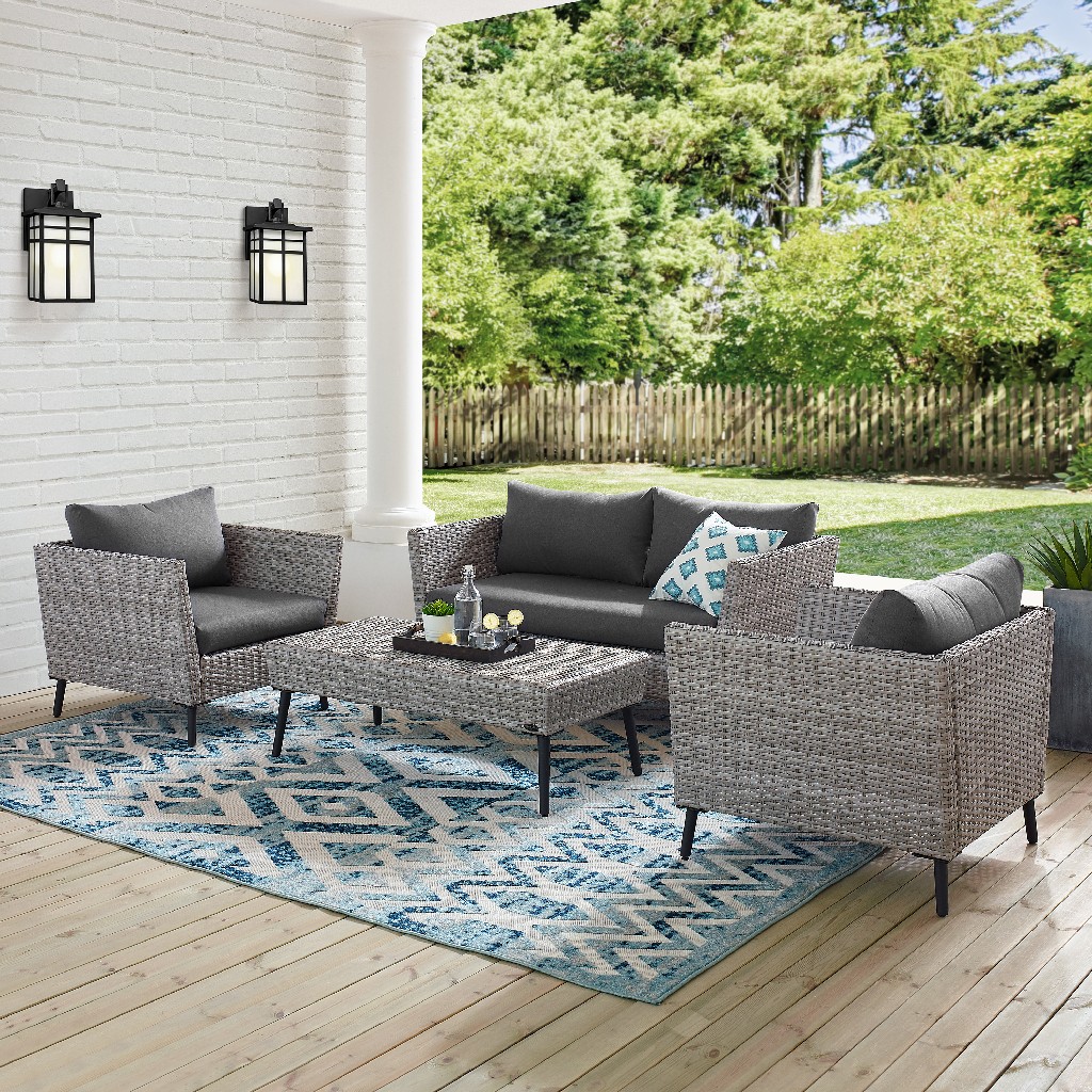 Outdoor Conversation Set Loveseat Coffee Table Arm Chairs