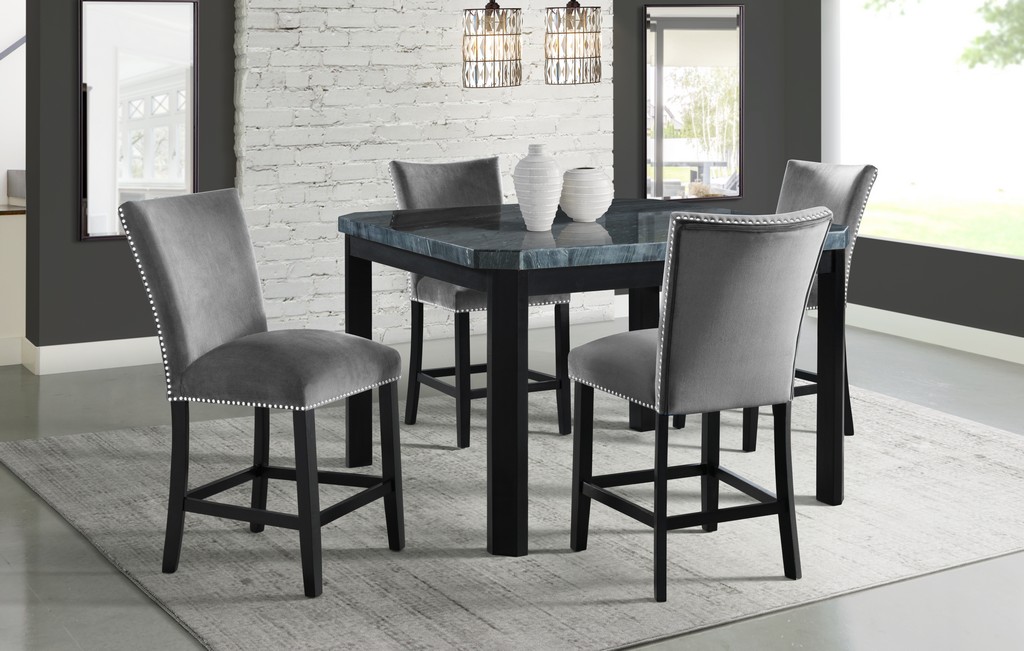 Square Counter Dining Set Table Velvet Chairs Picket House