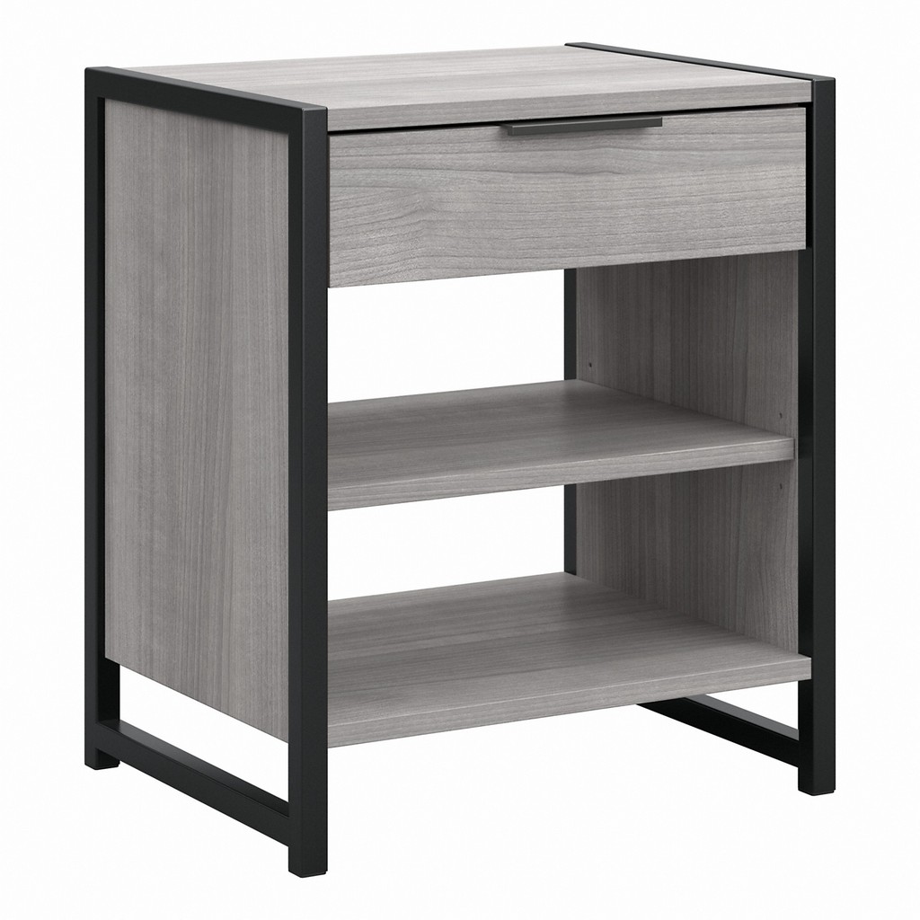 kathy irelandÂ® Home by Bush Furniture Atria Small Nightstand with Drawer and Shelves in Platinum Gray - Bush Business Furniture ARS119PG