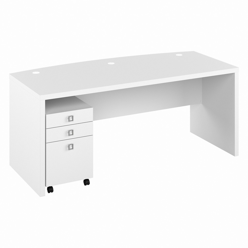 Office by kathy ireland Echo 72W Bow Front Desk with 3 Drawer Mobile File Cabinet in Pure White - Bush Furniture ECH046PW
