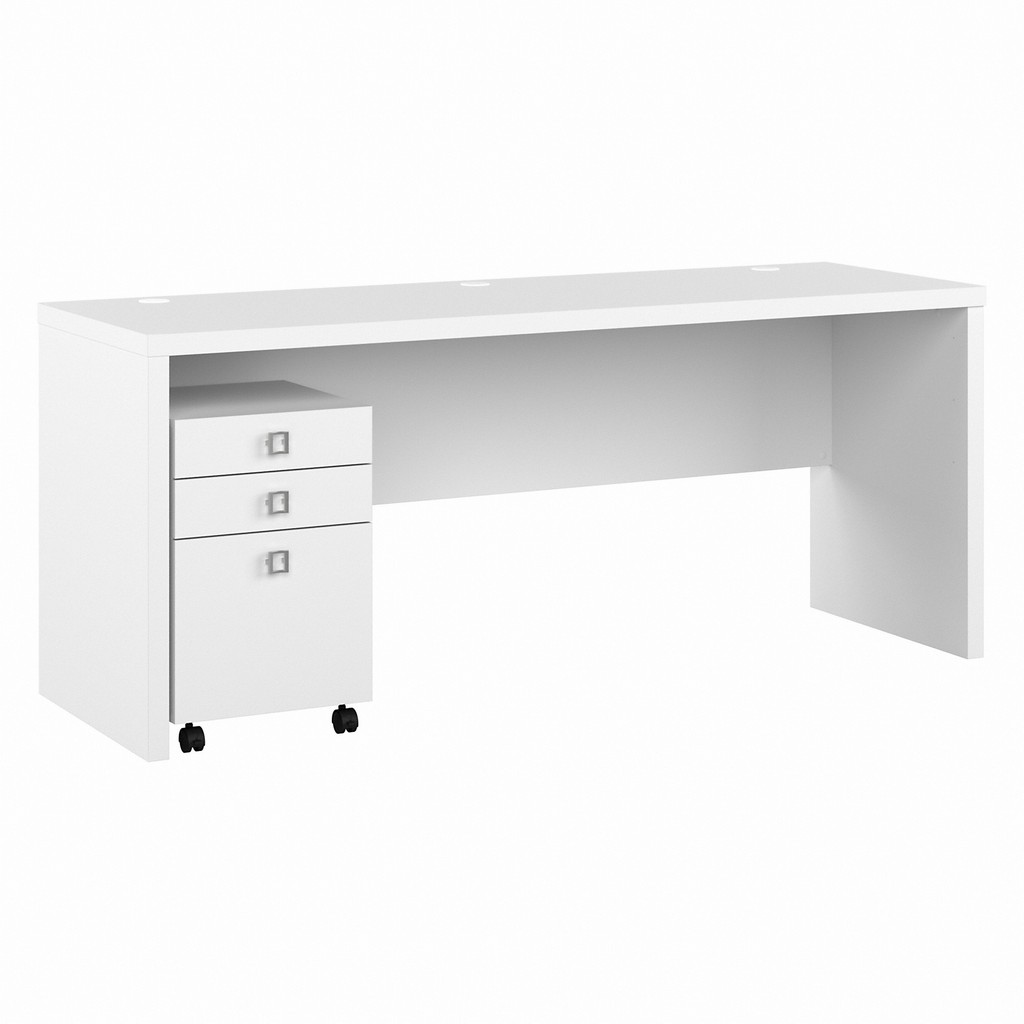 Office by kathy ireland Echo 72W Computer Desk with 3 Drawer Mobile File Cabinet in Pure White - Bush Furniture ECH047PW