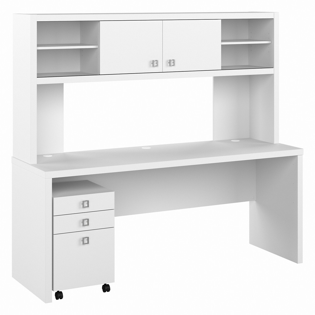 Office by kathy ireland Echo 72W Computer Desk with Hutch and 3 Drawer Mobile File Cabinet in Pure White - Bush Furniture ECH048PW