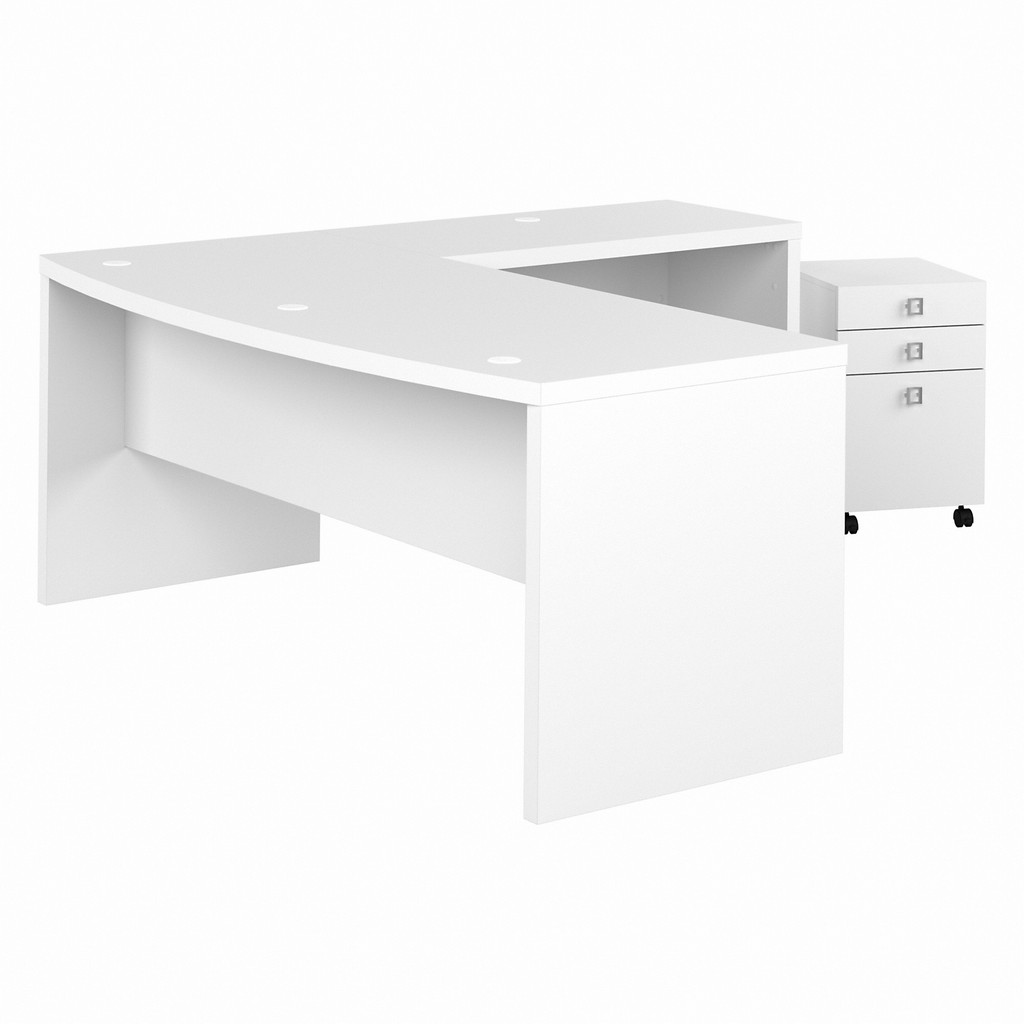 Office by kathy ireland Echo 72W Bow Front L Shaped Desk with 3 Drawer Mobile File Cabinet in Pure White - Bush Furniture ECH049PW