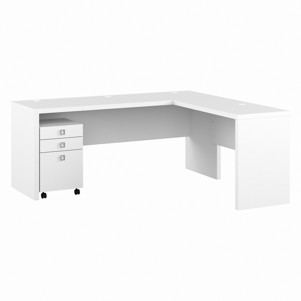Office by kathy ireland Echo 72W L Shaped Computer Desk with 3 Drawer Mobile File Cabinet in Pure White - Bush Furniture ECH050PW