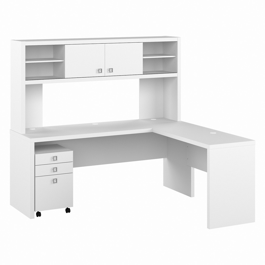Office by kathy ireland Echo 72W L Shaped Computer Desk with Hutch and 3 Drawer Mobile File Cabinet in Pure White - Bush Furniture ECH051PW
