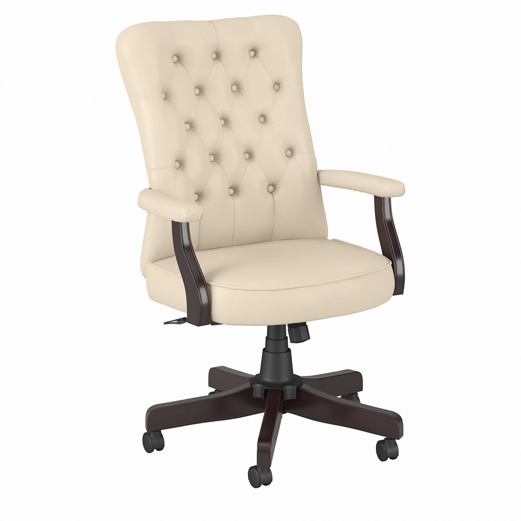 Fairview High Back Tufted Office Chair with Arms in Antique White Leather - Bush Furniture FVCH2303AWL-Z