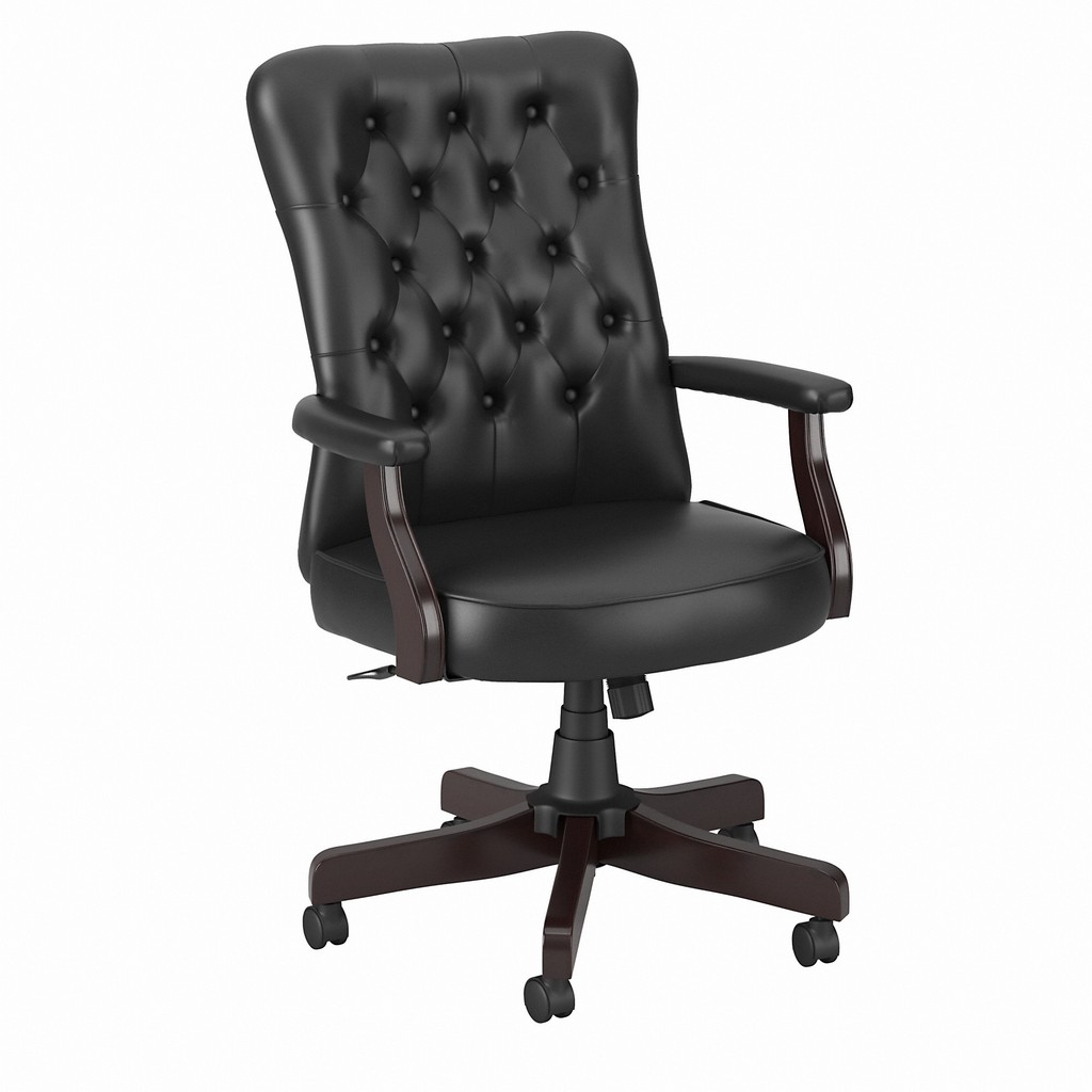 Fairview High Back Tufted Office Chair with Arms in Black Leather - Bush Furniture FVCH2303BLL-Z