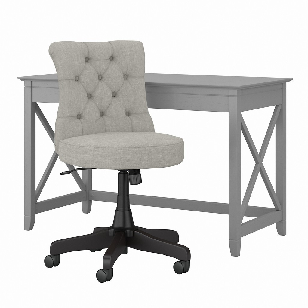 Bush Furniture Key West 48W Writing Desk with Mid Back Tufted Office Chair in Cape Cod Gray - KWS021CG