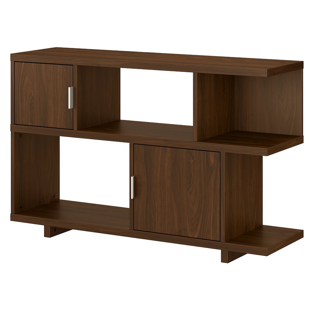 Picture of kathy ireland Home Madison Avenue Console Table with Storage in Modern Walnut - Bush Furniture MDS015MW