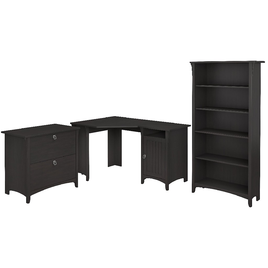 Corner Desk Lateral File Cabinet Shelf Bookcase Black