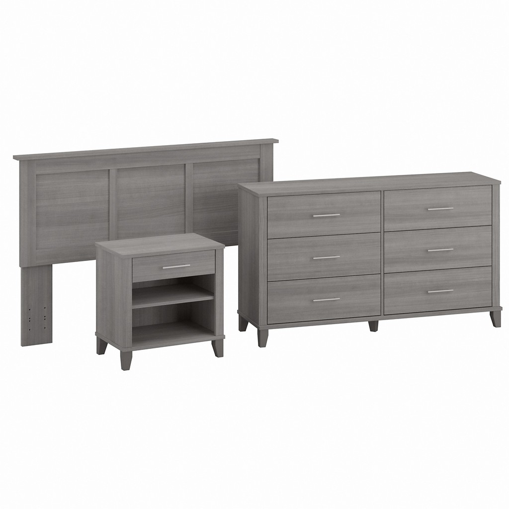 Bush Furniture Somerset Full/Queen Size Headboard, Dresser and Nightstand Bedroom Set in Platinum Gray - Bush Furniture SET003PG