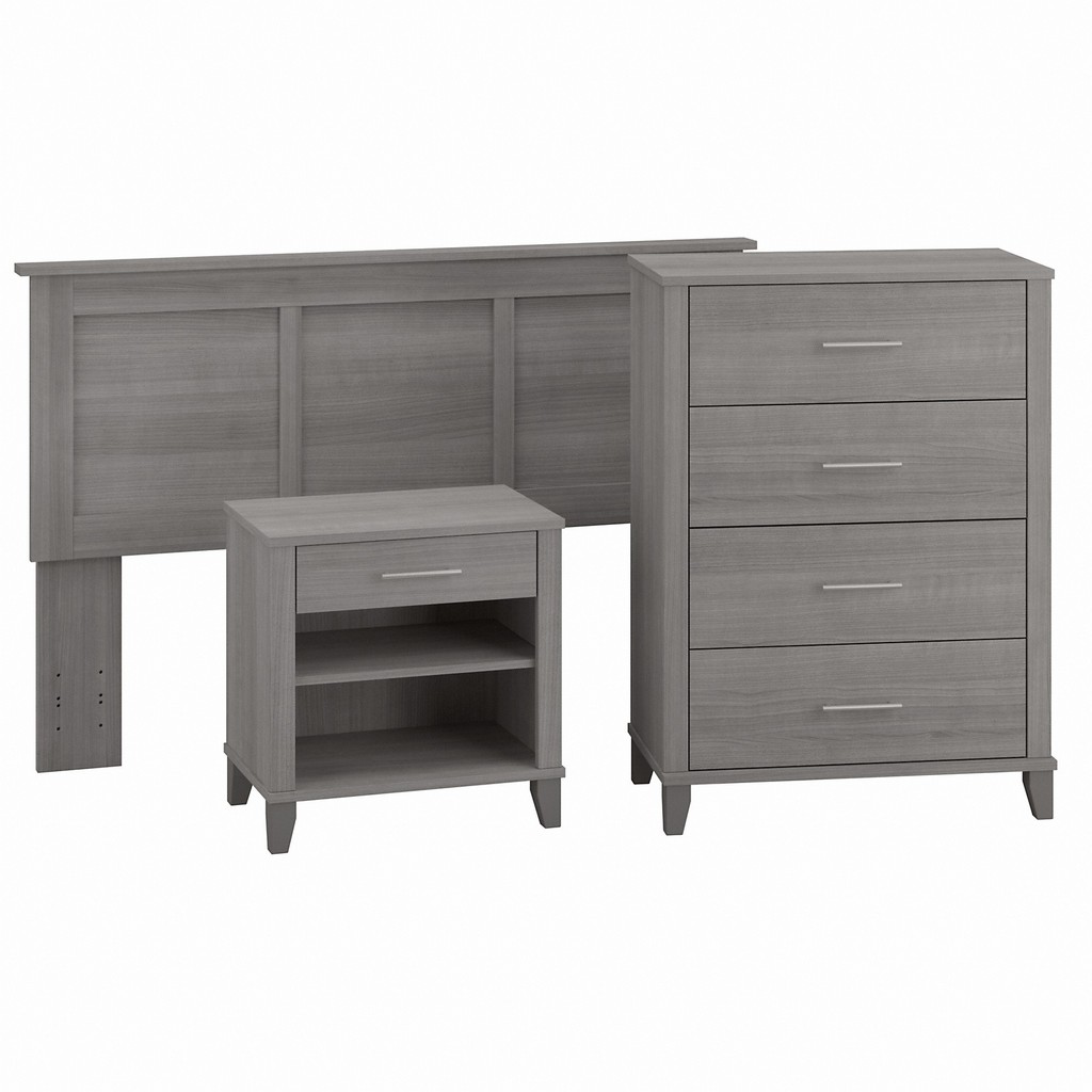 Bush Furniture Somerset Full/Queen Size Headboard, Chest of Drawers and Nightstand Bedroom Set in Platinum Gray - Bush Furniture SET005PG