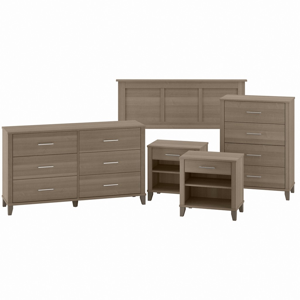 Bush Furniture Somerset Full/Queen Size Headboard, Dressers and Nightstands Bedroom Set in Ash Gray - Bush Furniture SET036AG